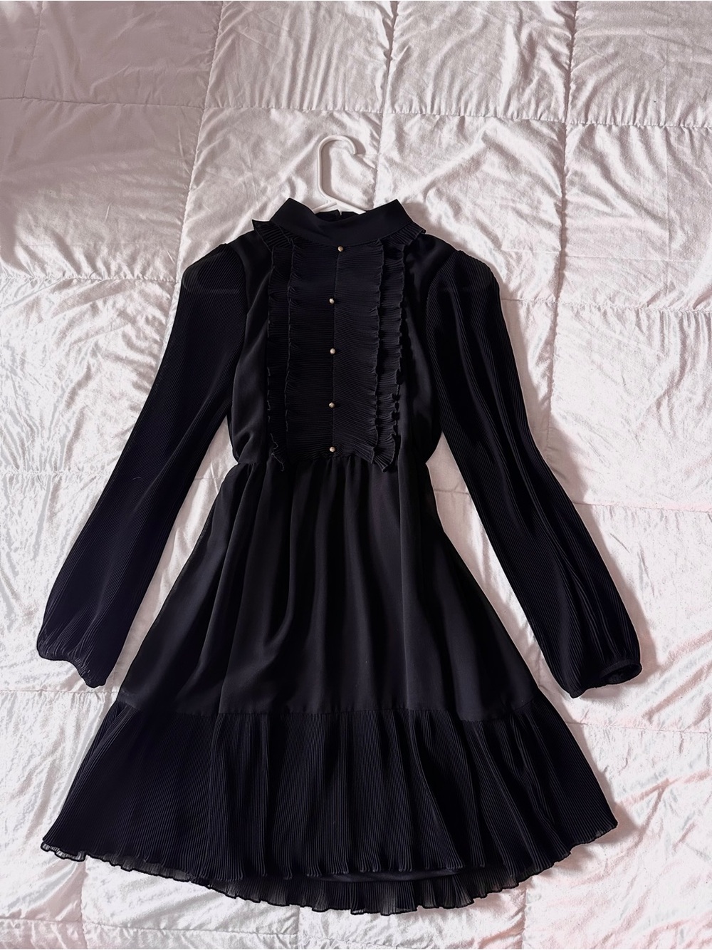 Zara Black Ruffle-Front Long Sleeve Dress